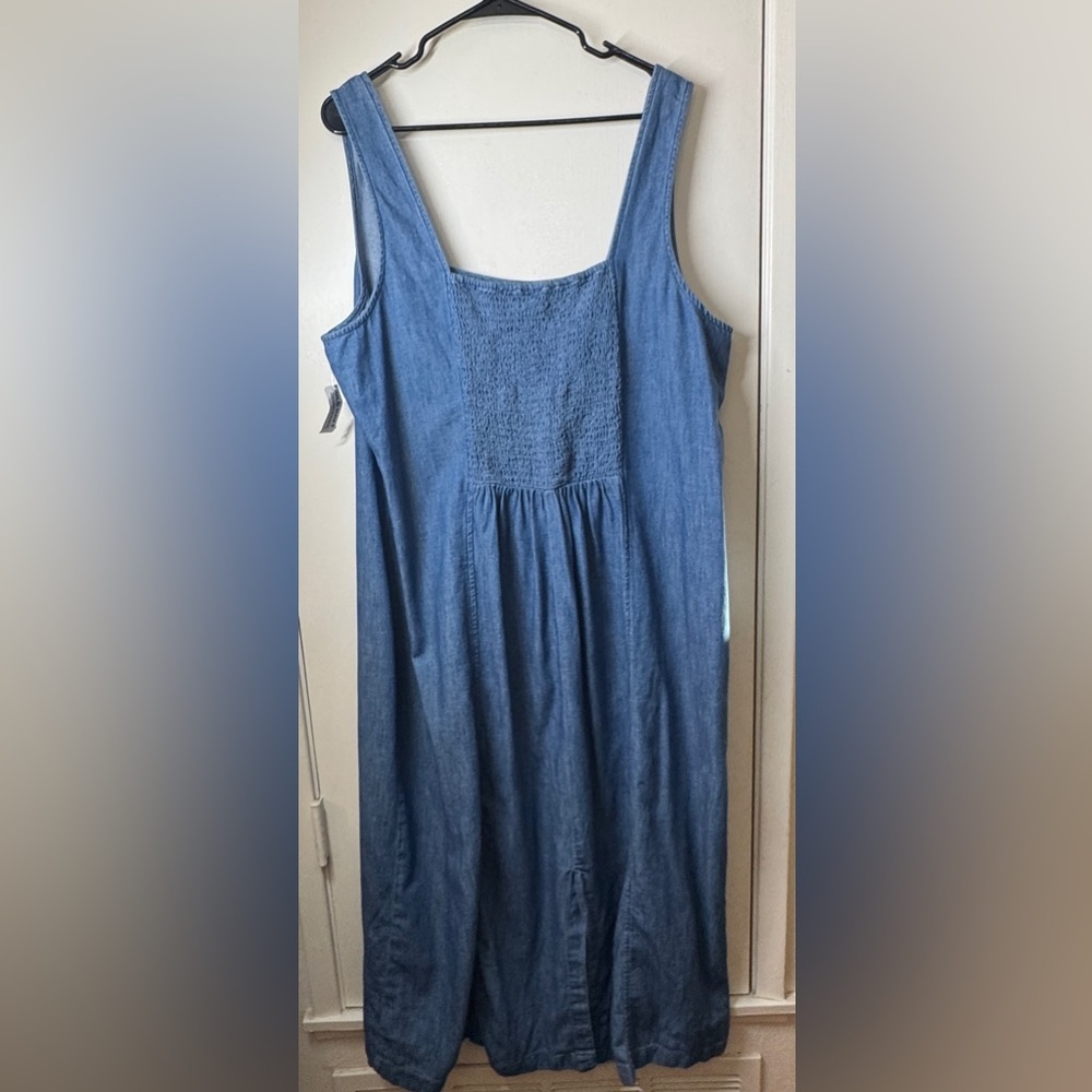 NWT Old Navy Denim Blue Chambray Square Neck 100% Cotton Midi Dress Size XXL - Picture 6 of 12